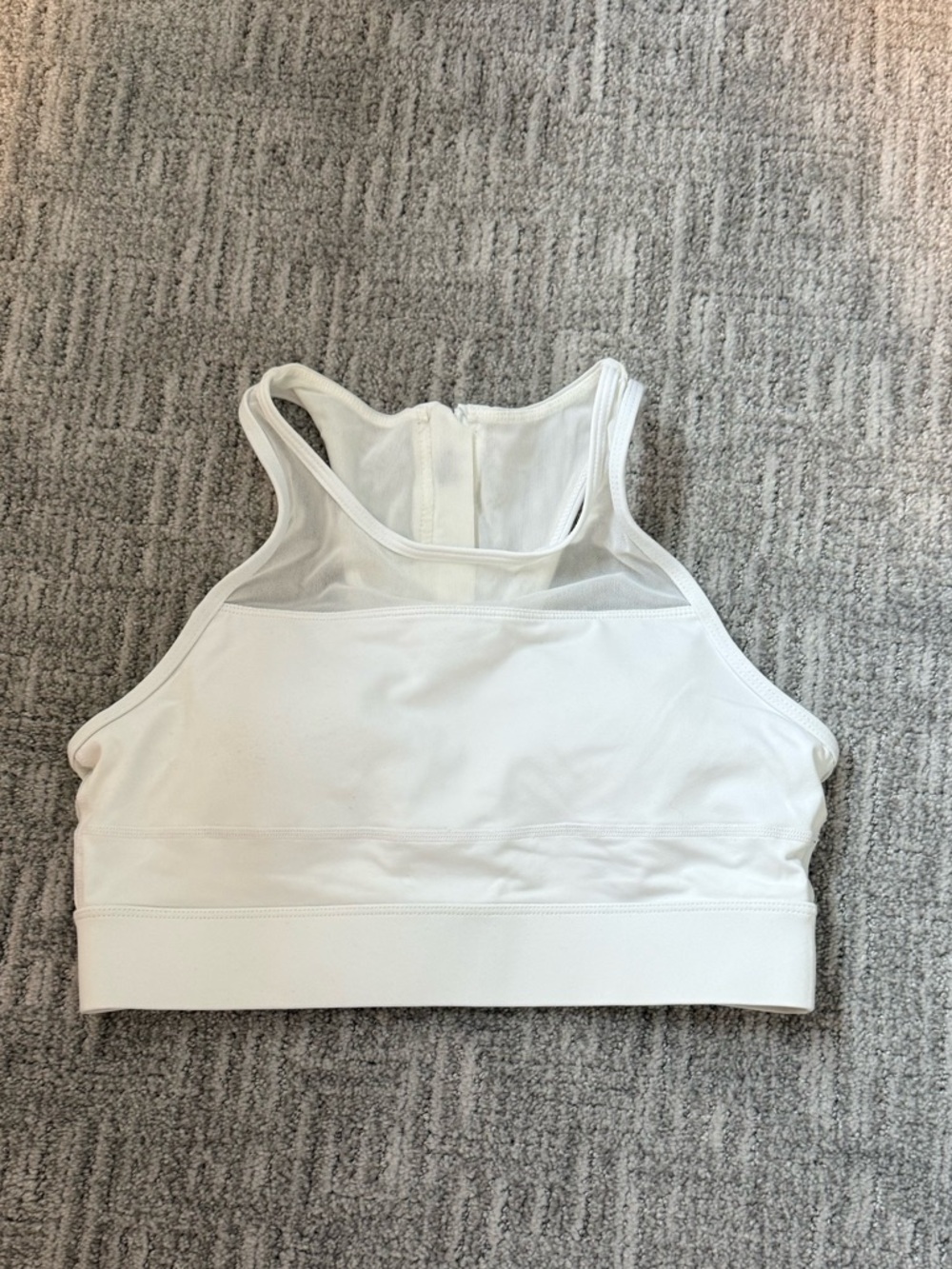 ZYIA White High Neck Racerback Sports Bra with Mesh Back